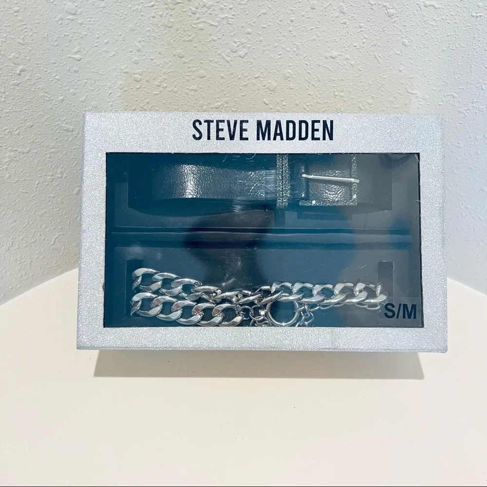 Steve Madden 2 Belts Set Faux Leather & Chain Belts Size S-M NIB